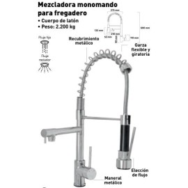 Mezcladora monomando para fregadero tipo resorte