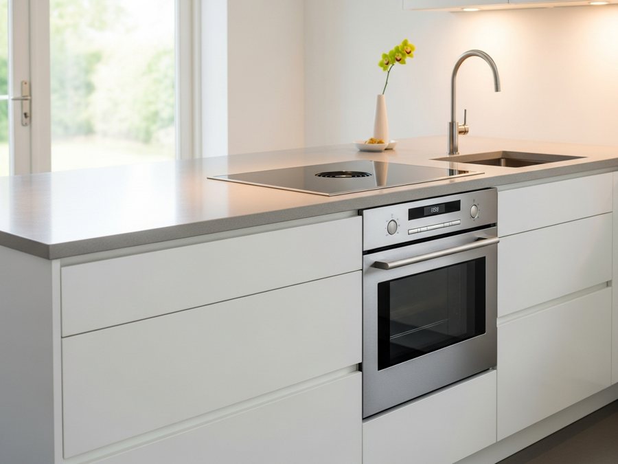Cocina moderna con horno empotrado y parrilla de inducción